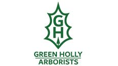 Green Holly Arborists logo with green holly leaf and initials GH