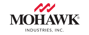 Mohawk Industries logo: Red wavy design above black MOHAWK text, INDUSTRIES, INC. below.