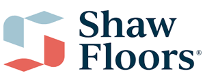 Logo for Shaw Floors, featuring abstract shapes in blue and red, and the words Shaw Floors.