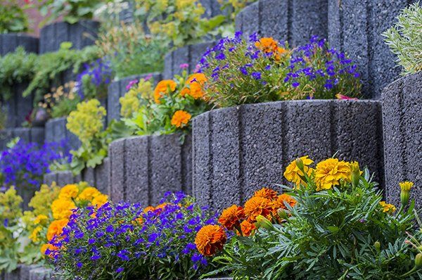 Retaining wall with flowers