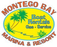 Motego Bay Marina & Resort logo with yellow oval, palm trees, and boat rentals gas service text