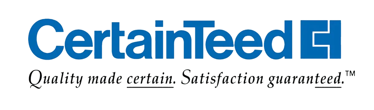 CertainTeed logo: Blue text with tagline, 