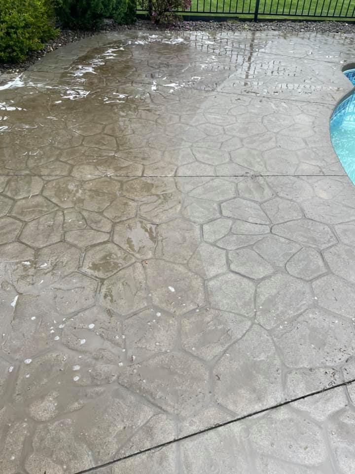 Power wash, pool patio wash, patio wash, before and after