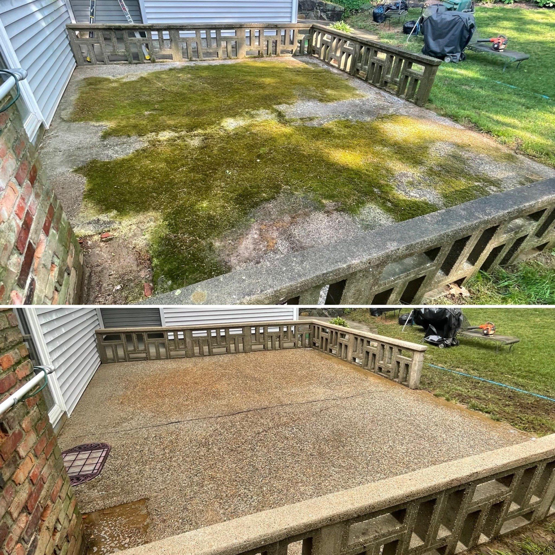 Patio power wash, power washing, patio clean up, before and after, moss removal