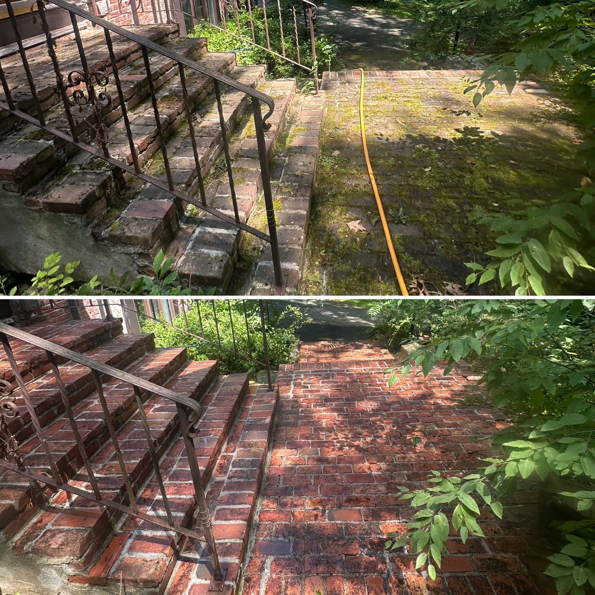 Power wash, walkway and steps clean, brick power wash, moss removal, before and after