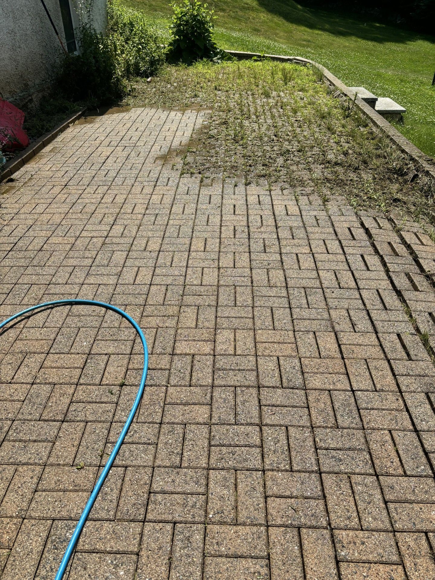 patio power wash, paver patio, paver patio restoration, before and after, paver clean up