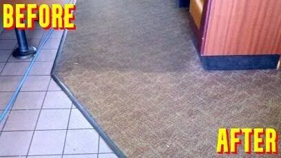 A before and after picture of a carpeted floor