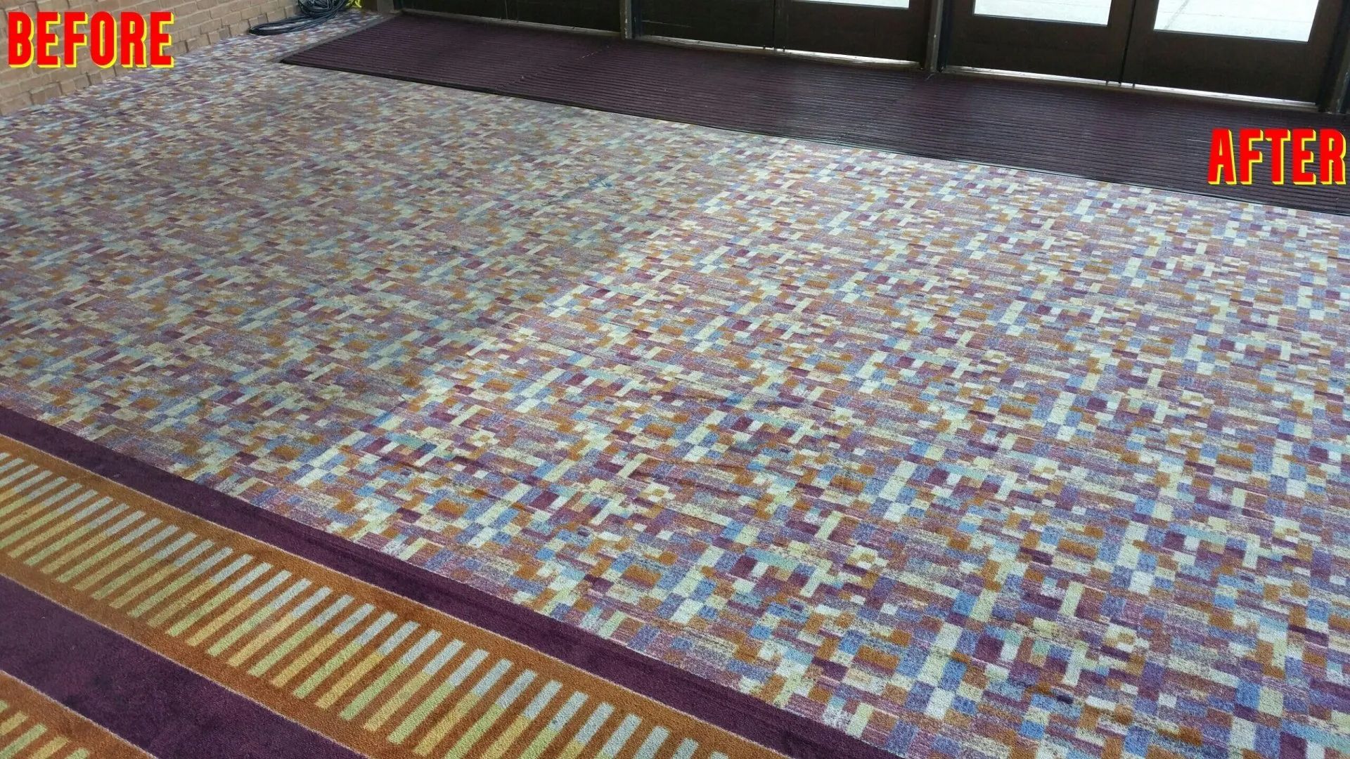 A picture of a carpet before and after being cleaned