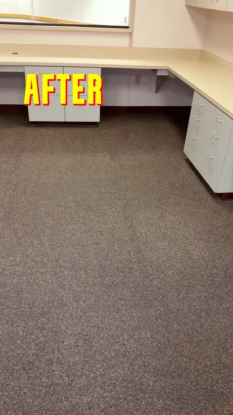 A room with a desk and a sign that says after