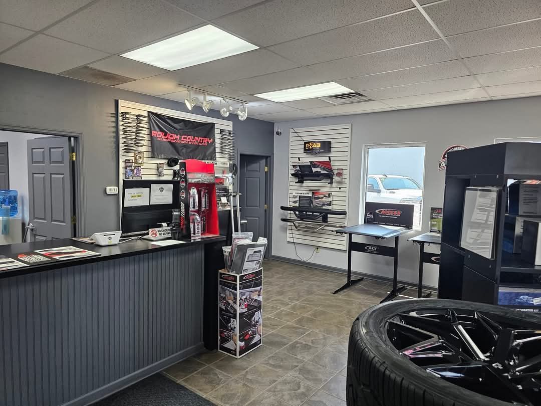 There is a tire in the middle of the room.