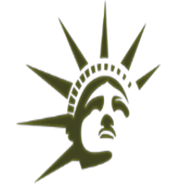 Statue of Liberty head, dark olive green, sad expression.