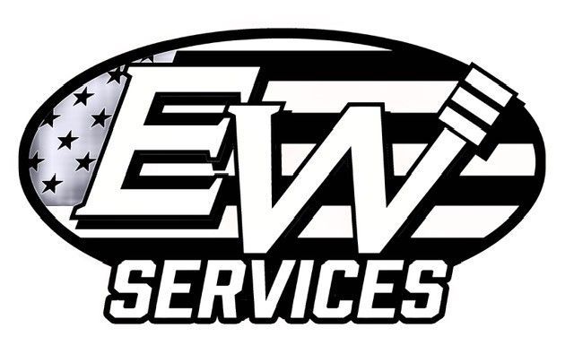 Logo: "E W" initials inside an oval with an American flag background; "SERVICES" below.