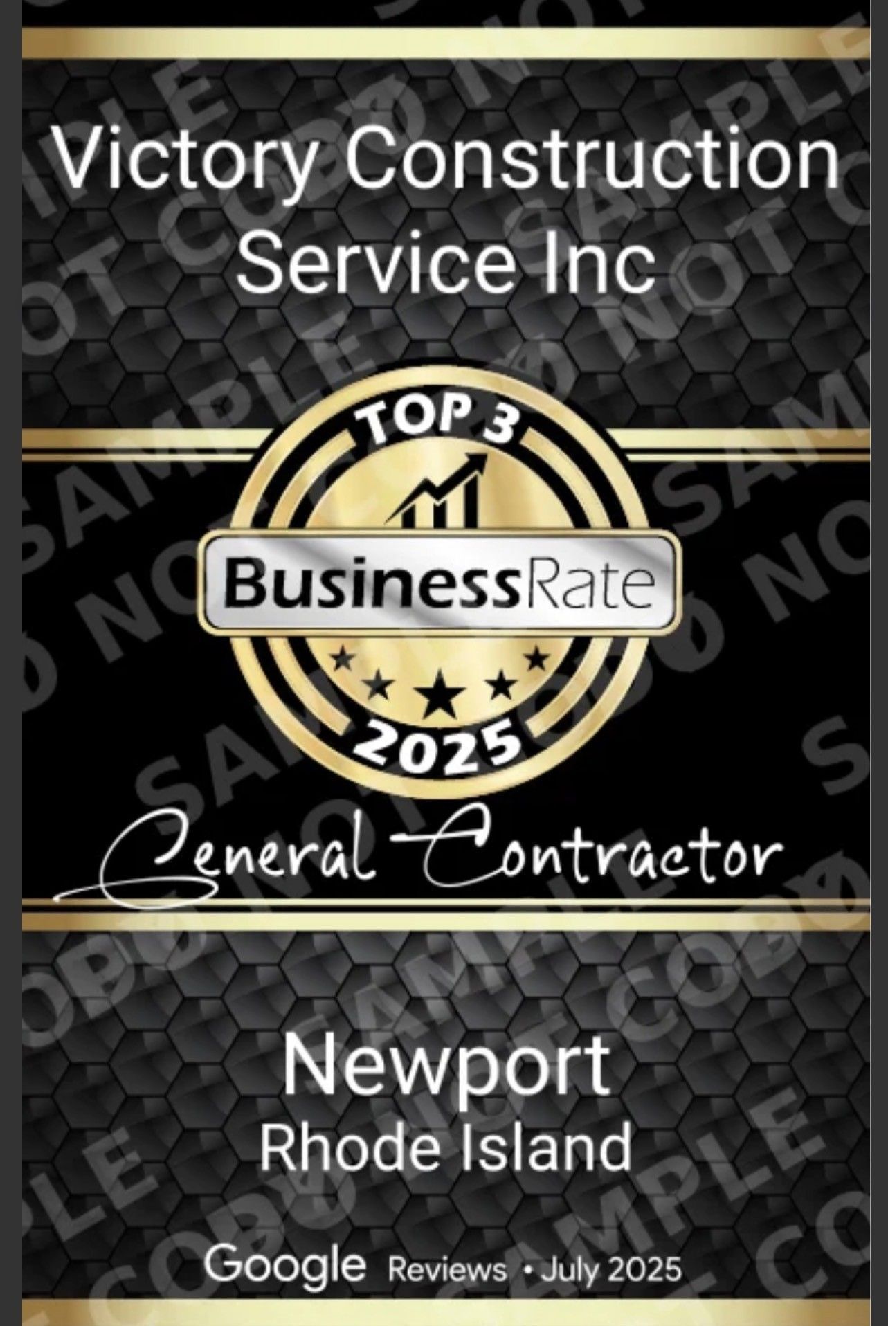 Victory Construction Service Inc business card, 