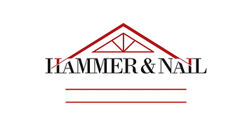 Hammer & Nail logo with red roof line over black text and red horizontal lines below
