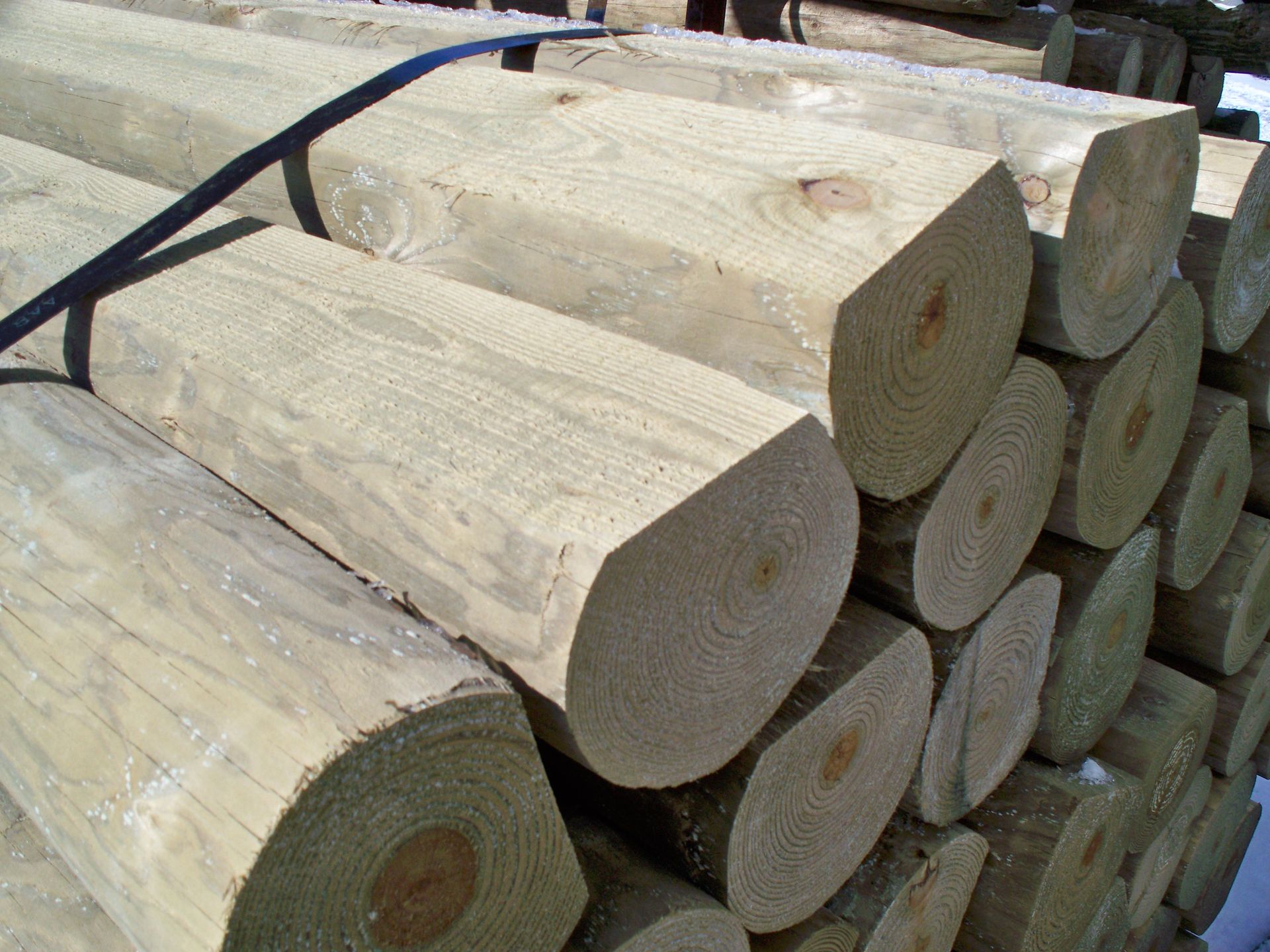 A bunch of logs are stacked on top of each other