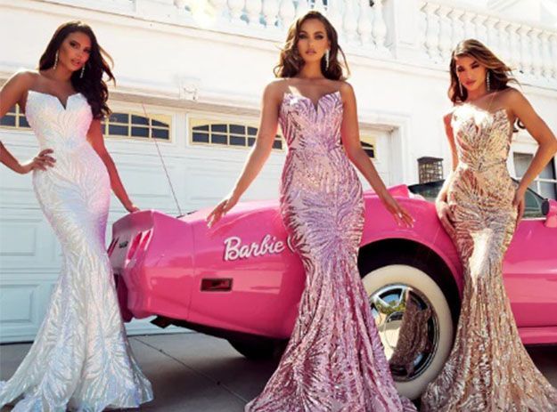 Prom dresses with Barbie car