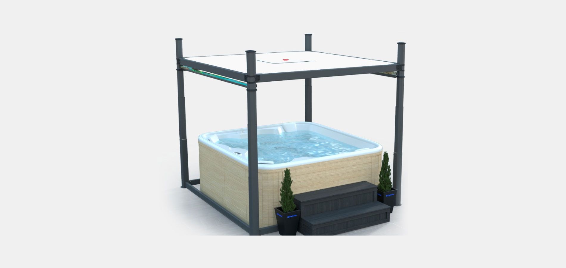A hot tub with a canopy