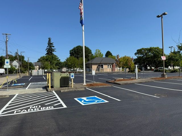 Empty parking lot with accessible spaces