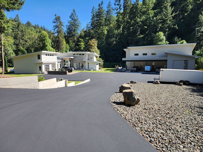 Modern cabins with paved driveways