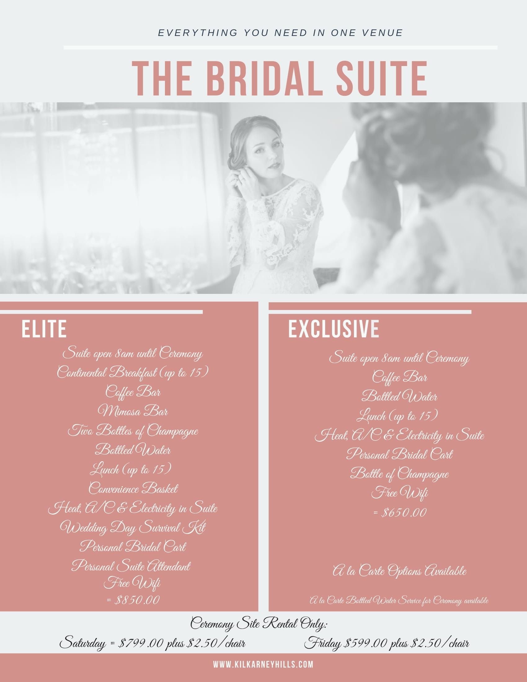 A poster for the bridal suite with a picture of a woman in a wedding dress.