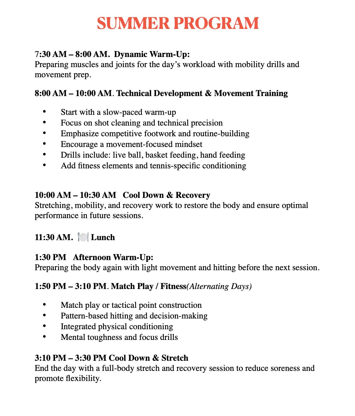 Head Tennis Full-day schedule
