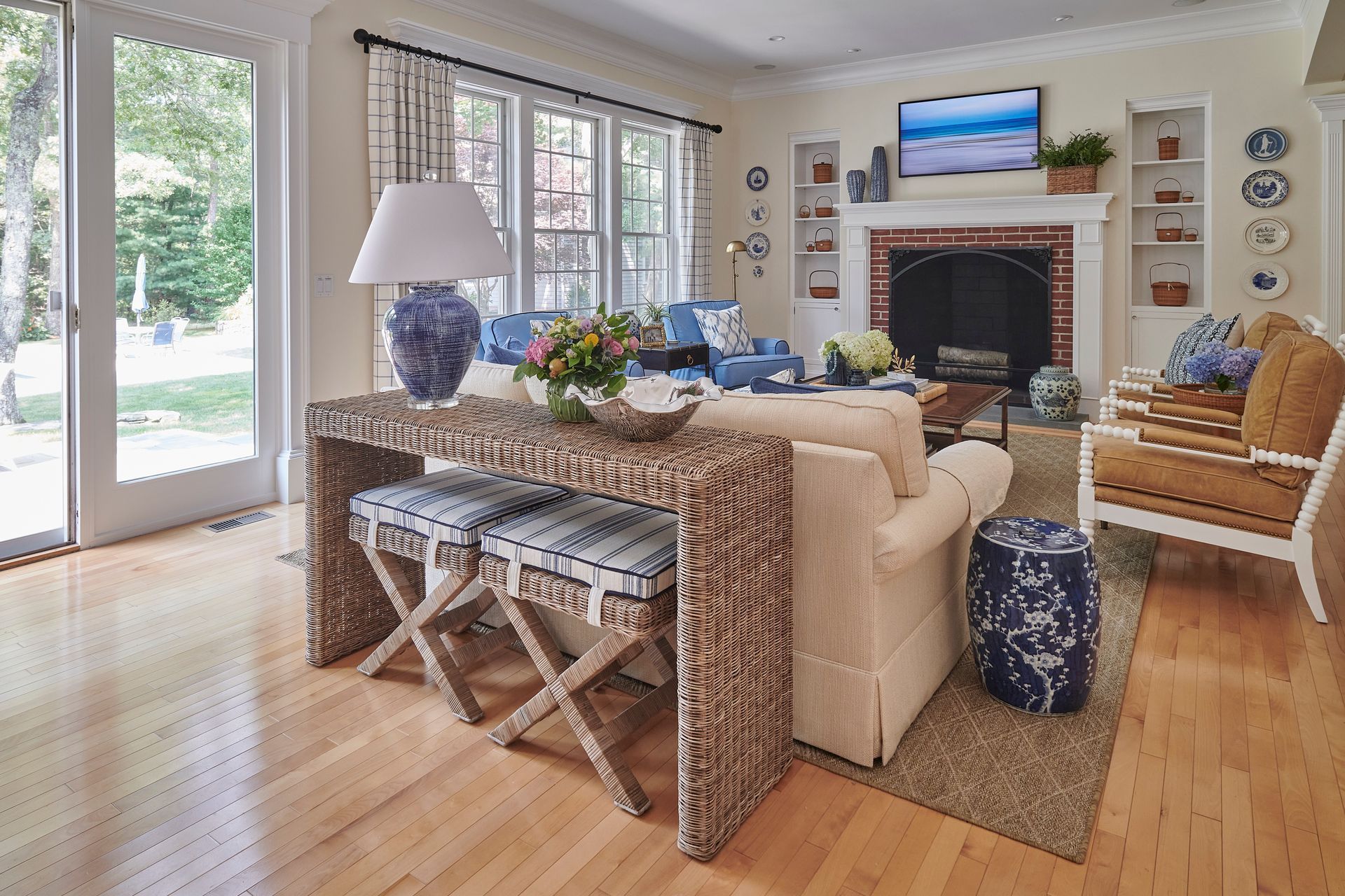 Beautiful living room with rattan side table