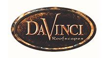 DaVinci Roofscapes logo in gold text on a dark oval background