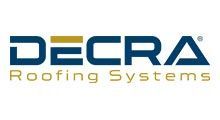 DECRA Roofing Systems logo in blue and gold text on a white background