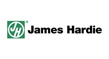 James Hardie logo with green square icon and black text on white background