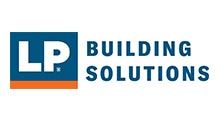 LP Building Solutions logo with white letters on blue and orange background