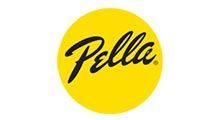 Pella logo in black script inside a yellow circle