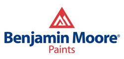 Benjamin Moore Paints logo in blue and red on a white background