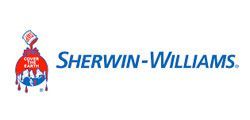 Sherwin-Williams logo in blue with a red paint can over a globe