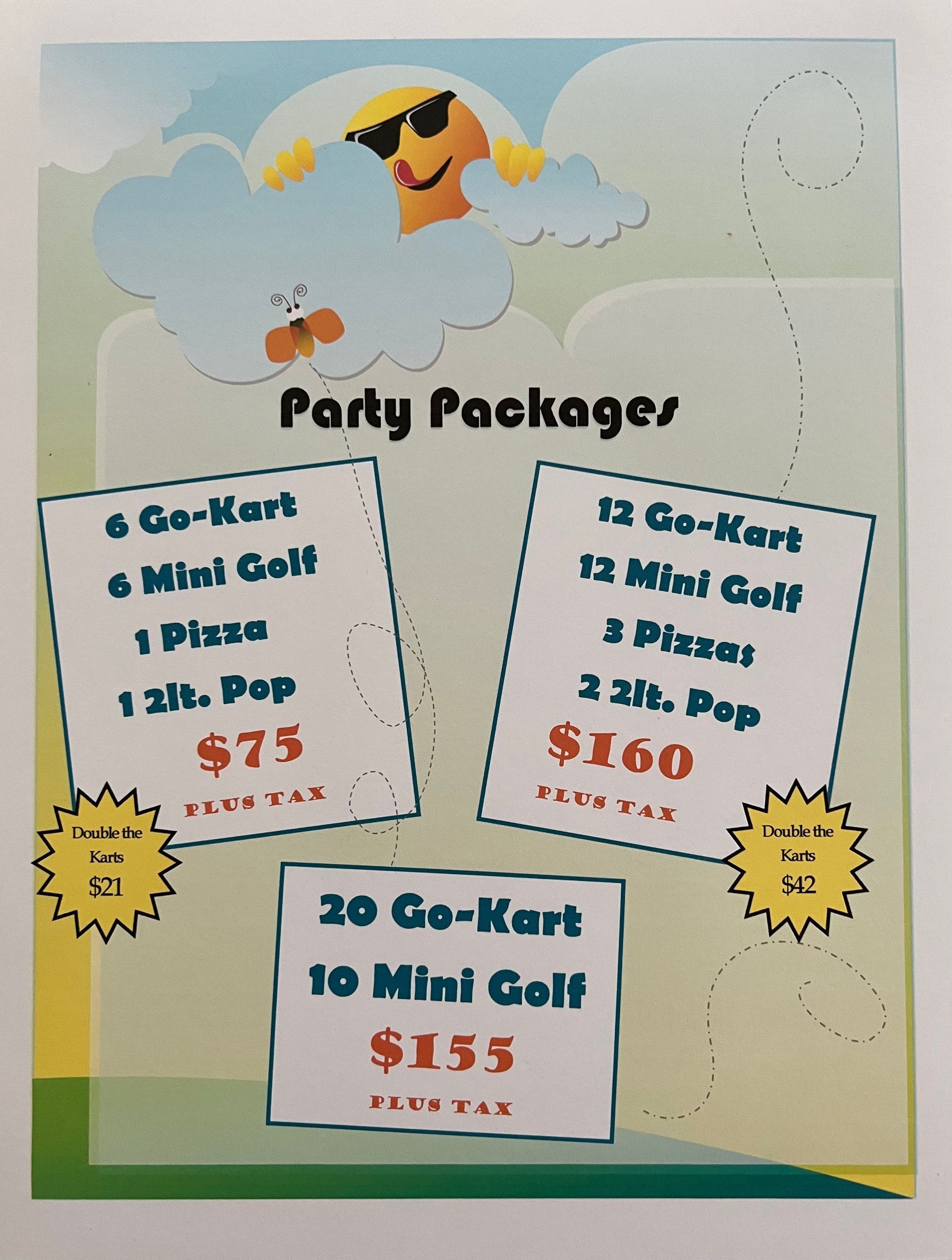 A poster that says party packages on it