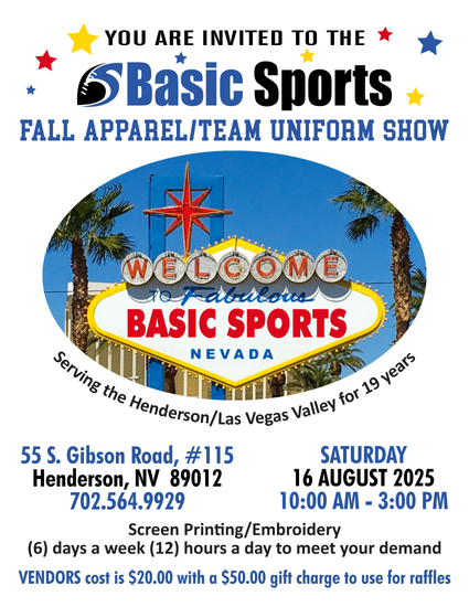 An advertisement for basic sports fall apparel team uniform show in nevada