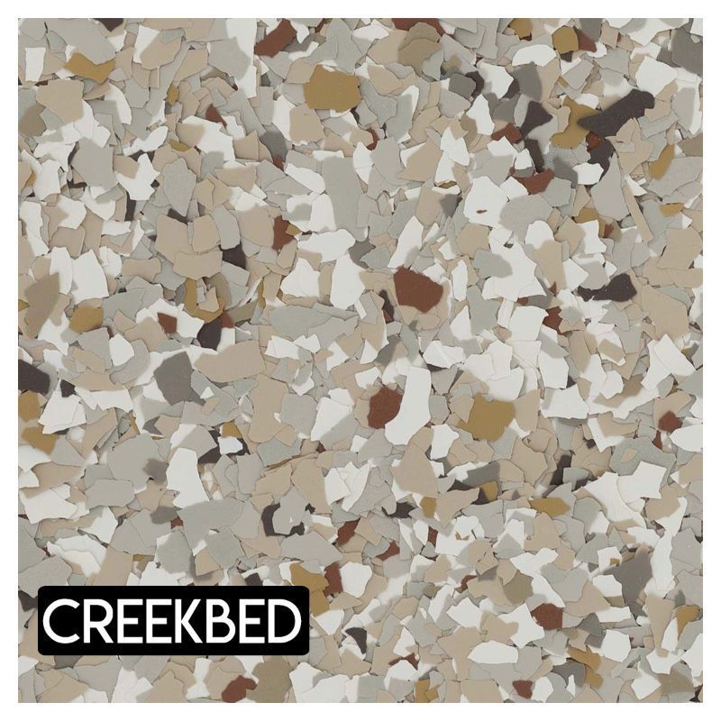 A close up of a tile that says creekbed on it