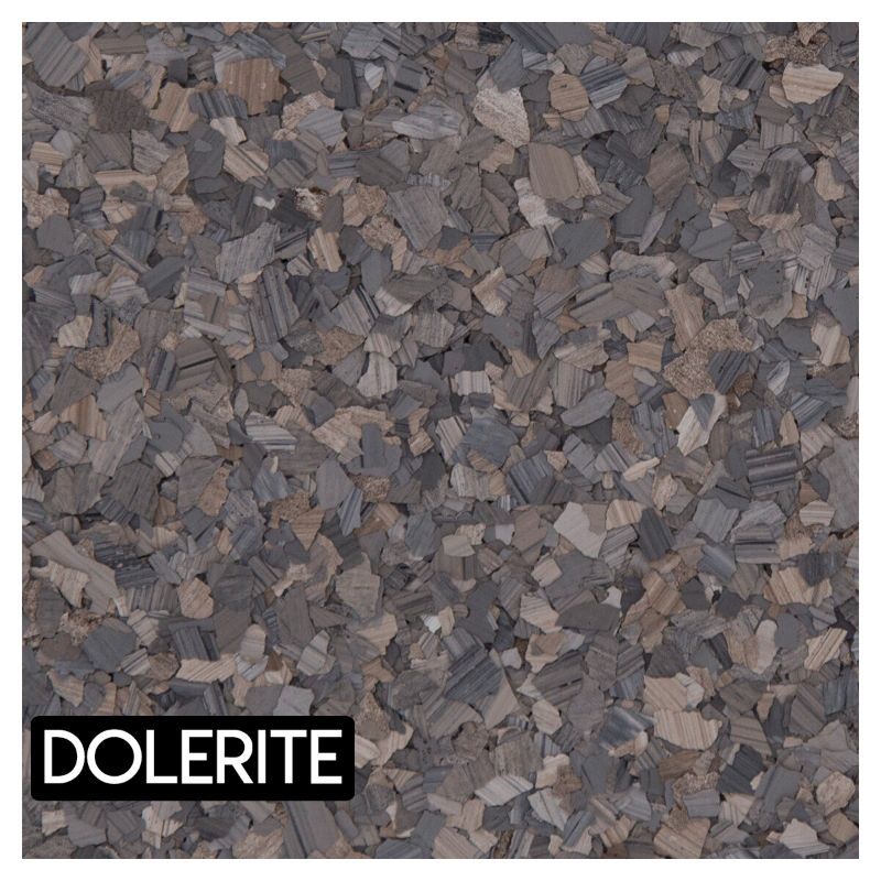 A close up of a pile of rocks with the word dolerite on it.