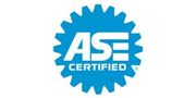 A blue and white logo that says ASE Certified