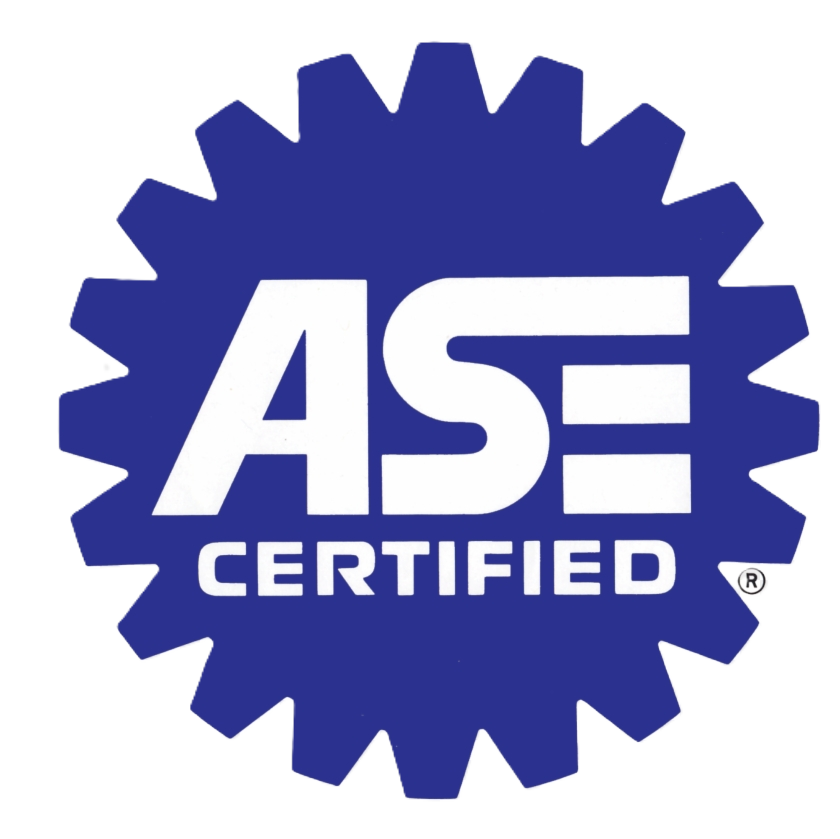A blue and white logo that says ASE Certified