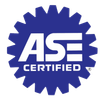 A blue and white logo that says ASE Certified