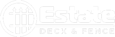Logo of "Estate Deck & Fence" with a picket fence inside a circle.