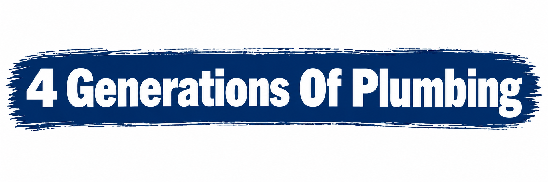 White text 4 Generations Of Plumbing on a blue brush-stroke banner