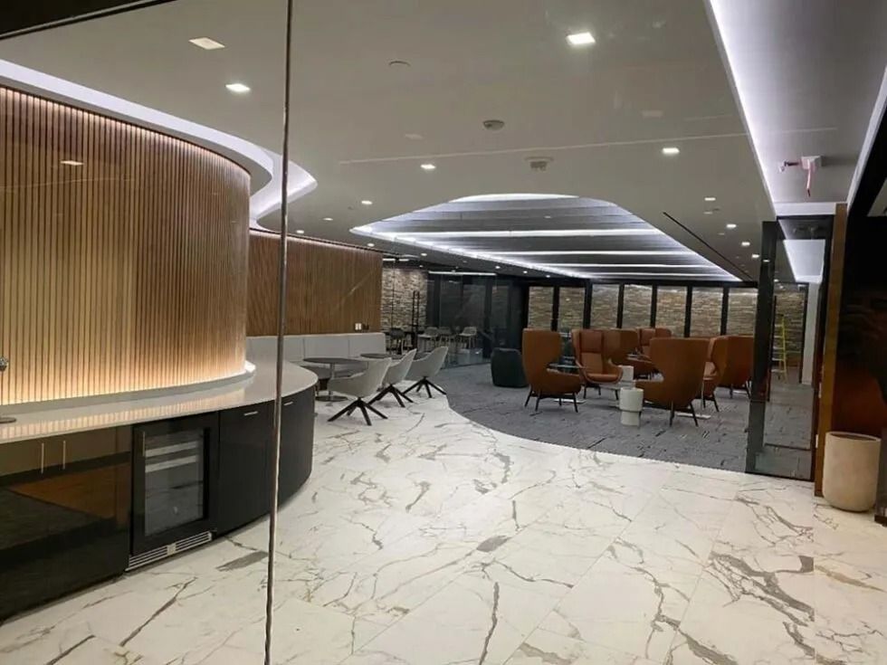 A row of buildings with a blue sky in the background