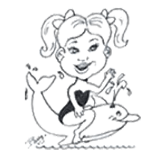Caricature of a girl riding a dolphin