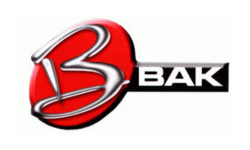 Red and silver BAK logo with a stylized 