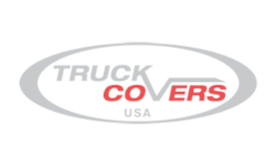 Truck Covers USA logo in an oval; grey text, red 