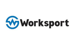 Logo for Worksport: Blue circle with a wave-like 