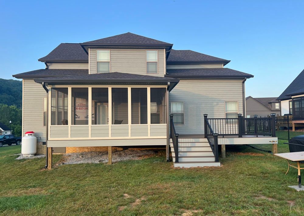 exterior front deck project and sun room