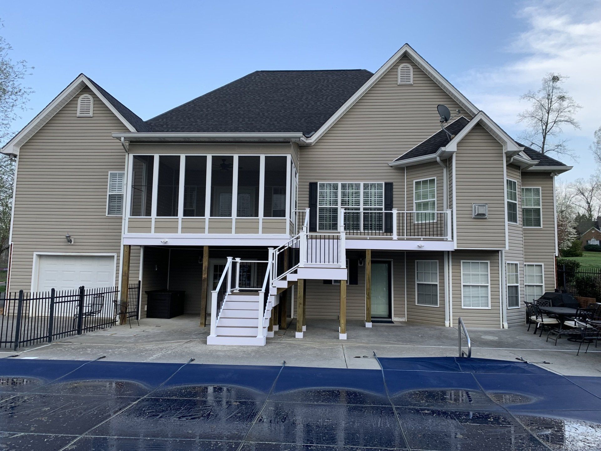 white porch with pool