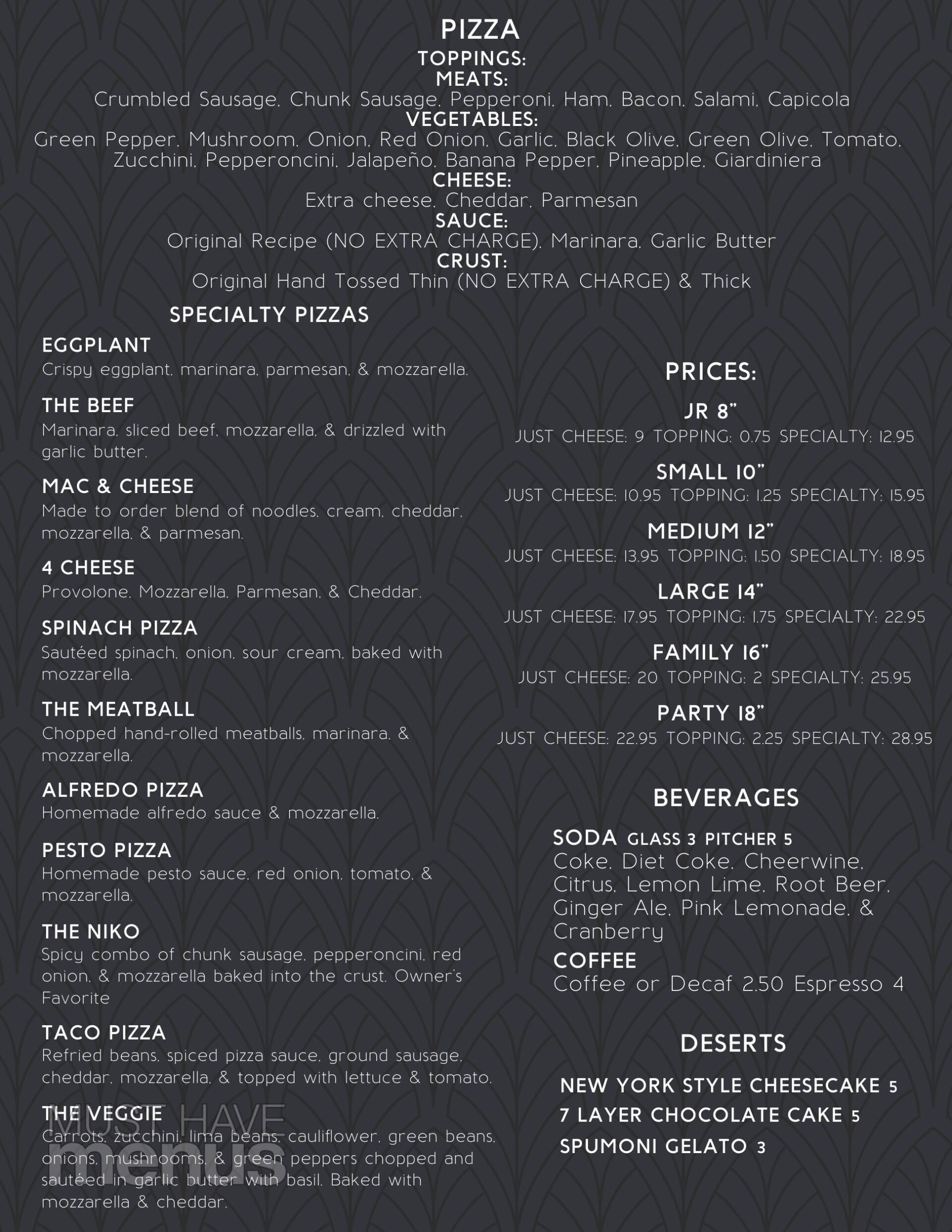 Griffith Food Menu 